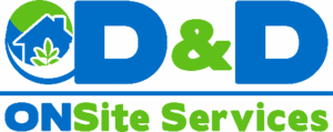 DD-Standalone-Color Logo of D&D Onsite Services featuring stylized house, leaf, and water icon in a green and blue color scheme