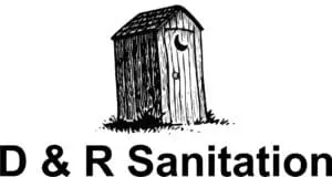 DR-Sanitation-Stand-Alone-Logo D&R Sanitation logo with a drawing of an outhouse in black and white