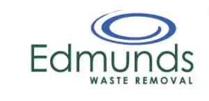 Edmunds-Stand-Alone Edmunds Waste Removal logo featuring the name "Edmunds" in dark green, accompanied by the words "waste removal" and a stylized blue oval above the text
