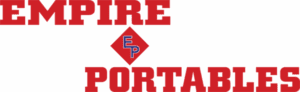 Empire-Portables-Standalone-Color Empire Portables logo with bold red text and a central diamond-shaped emblem containing the initials "EP" in blue and red