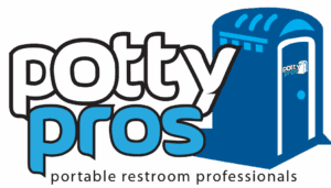 Potty-Pros-Logo Potty Pros logo featuring a blue portable restroom next to the stylized text "Potty Pros" with the tagline "portable restroom professionals" below in smaller font