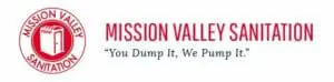 mission_valley_sanitation_logo Mission Valley Sanitation logo featuring a red and white design with the slogan "you dump it, we pump it"