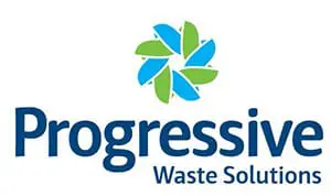 progressive-waste-solutions_0 Progressive Waste Solutions logo featuring a blue and green flower-like symbol above the company name in blue text