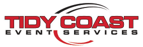 tidy_coast_logo Tidy Coast Event Services logo featuring stylized red and black text