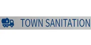town_sanitation_0 Town Sanitation logo featuring a blue sanitatin truck next to the words "Town Sanitation" set against a gray background