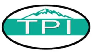 tpi-sanatation-logo Logo featuring the letters "TPI" in white on a teal background, framed by an oval. Above the letters, a stylized white mountain range is depicted