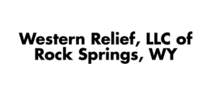 wr_0 Text logo reading "Western Relief, LLC of Rock Springs, WY" in bold, black font on a white background