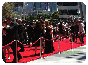 Luxury restroom trailer - red carpet